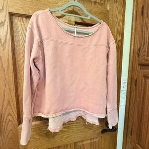Free People Pink Crew Neck Sweater with Layered Hem